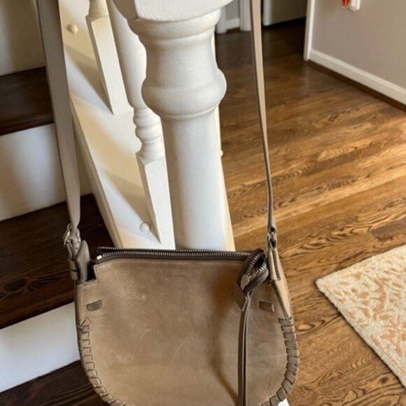 All Saints Mori Suede Crossbody in Taupe - Picture 6 of 7